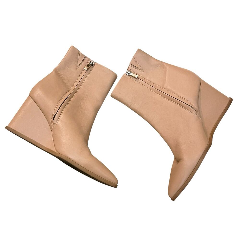 Nordstrom Prince Wedge Ankle Boots 9.5M Leather Nude Pointed Toe Minimalist - Picture 5 of 10